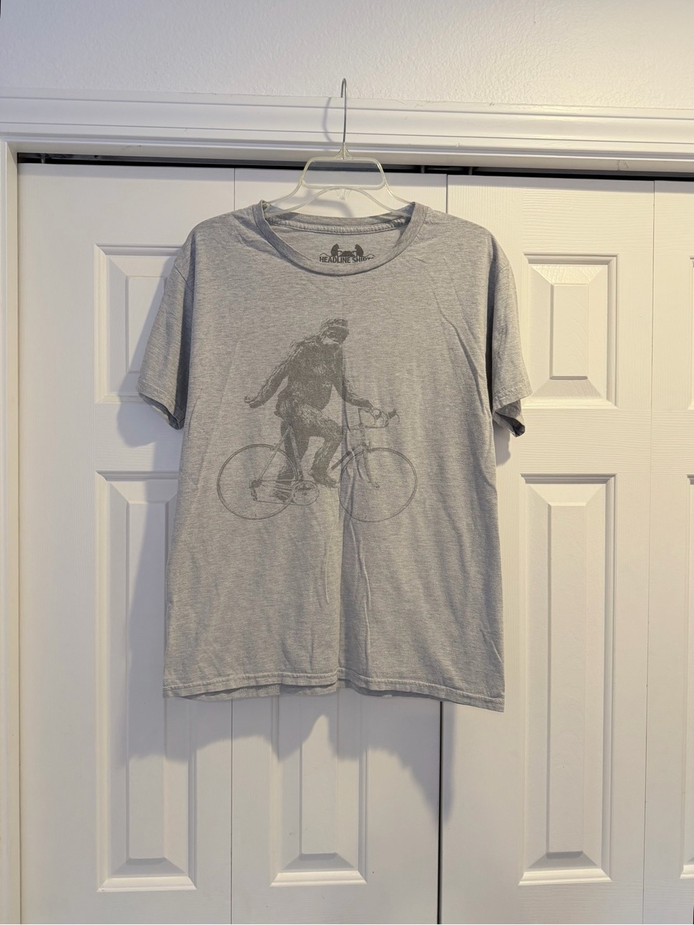 Headline Shirts Gray Sasquatch Cyclist Tee Bigfoot Riding Bicycle #0156